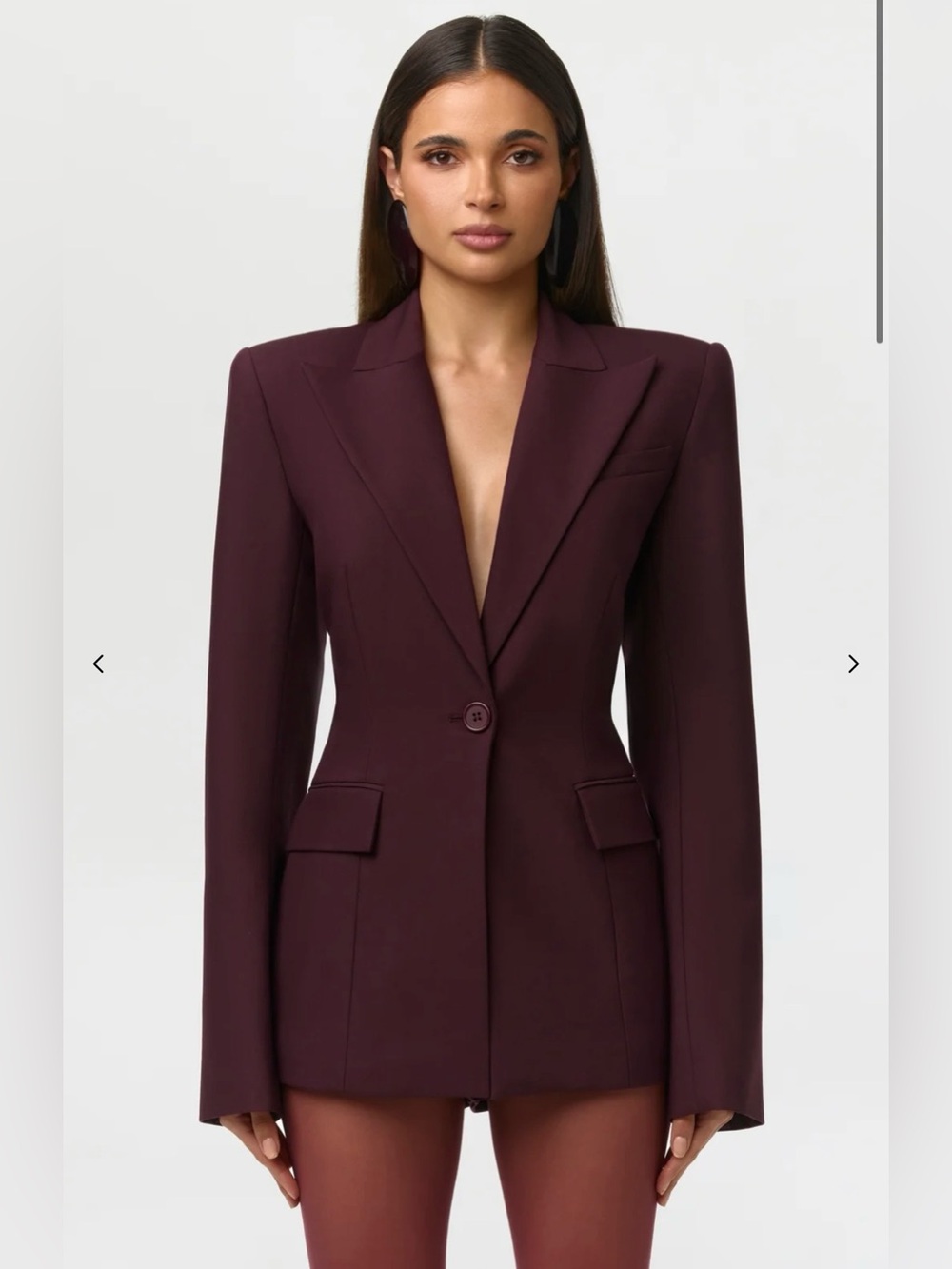 Naked Wardrobe Power Shoulder Fitted Suit Blazer Dark Plum